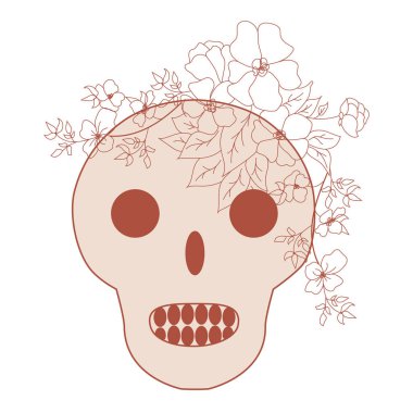 Bej Kafatası ve Çiçekli Vintage Card. Ölüm Günü