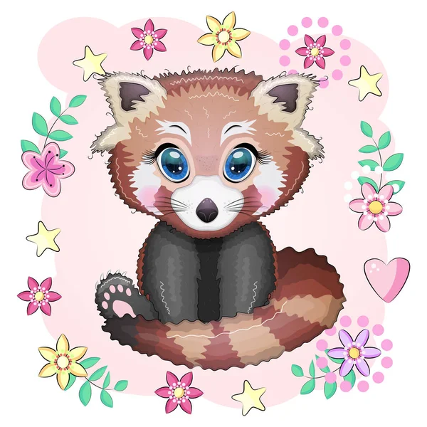 Panda Rojo Lindo Personaje Con Hermosos Ojos Estilo Infantil Brillante — Archivo Imágenes Vectoriales