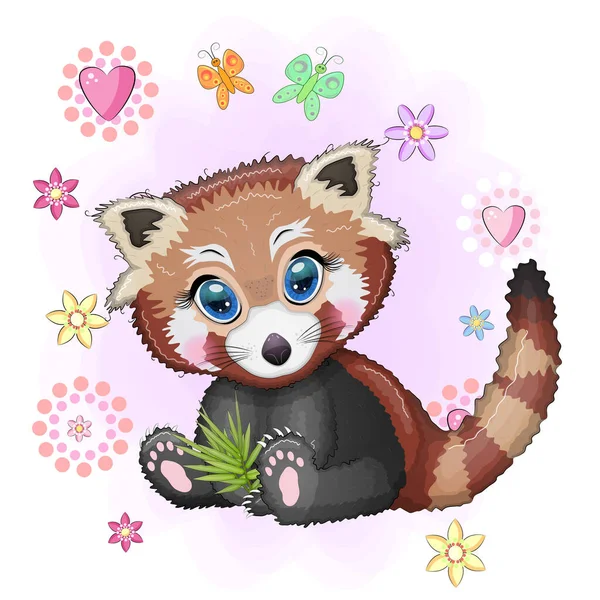 Červená Panda Roztomilá Postava Krásnýma Očima Zářivě Dětinský Styl Vzácná — Stockový vektor