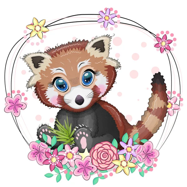 Panda Vermelho Personagem Bonito Com Olhos Bonitos Estilo Infantil Brilhante — Vetor de Stock