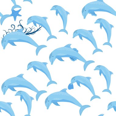 Yunus, deniz sakinleri kusursuz desen, deniz kabukları, algler, denizyıldızı, deniz yaban hayatı arasında güzel bir karakter..