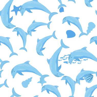 Yunus, deniz sakinleri kusursuz desen, deniz kabukları, algler, denizyıldızı, deniz yaban hayatı arasında güzel bir karakter..