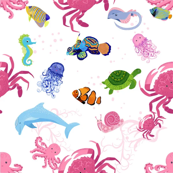 Deniz hayatı, balıklar, hayvanlar parlak, pürüzsüz desenler. Deniz yolculuğu, sualtı dalış yapan tropikal balıklar. Denizanası, balina, köpekbalığı, denizatı, palyaço balığı, yunus, kaplumbağa imparatoru balık ahtapot vatoz vatozu