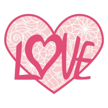 Sevgililer Günü tebrik kartı. Süslü kalp şekilli 3D dekorasyon. Dantelli dantelli kalbi kes. Lazer kesim tasarım ögesi