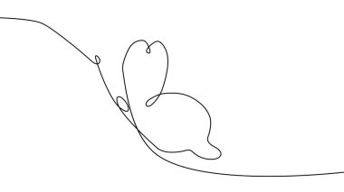 Sürekli bir çizgi çiziyor. Uçan kelebek logosu. Siyah beyaz çizim. Kavram logosu, kart, afiş, poster