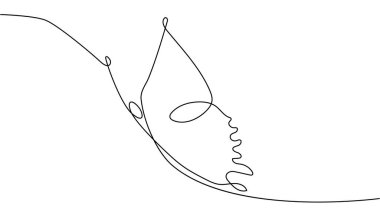Sürekli bir çizgi çiziyor. Uçan kelebek logosu. Siyah beyaz çizim. Kavram logosu, kart, afiş, poster