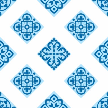 Azulejo fayanslarıyla Portekiz 'in pürüzsüz deseni. Renkli Fas fayanslarından ve süslemelerden muhteşem, dikişsiz yama desenleri. Duvar kağıdı, şablon dolguları, web sayfası arkaplanı, yüzey dokuları.