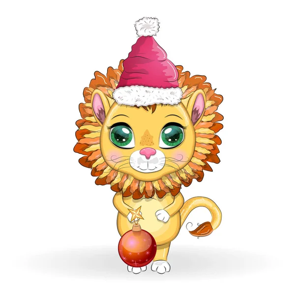 Lion Dessin Animé Vêtements Hiver Nouvel Noël Foulards Manteau Fourrure — Image vectorielle
