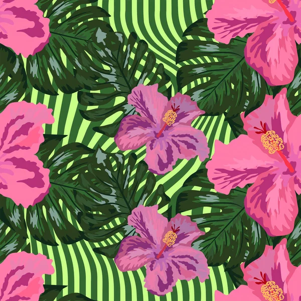 花のエキゾチックな熱帯のシームレスなパターンハワイの壁紙 植物プリント 現代の花の背景 — ストックベクタ