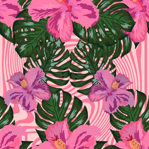 Floral Exótico Tropical Sin Costuras Patrón Trópico Fondo Pantalla Hawaiano — Vector de stock