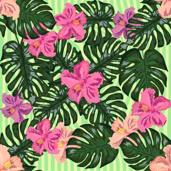 花のエキゾチックな熱帯のシームレスなパターンハワイの壁紙 植物プリント 現代の花の背景 — ストックベクタ