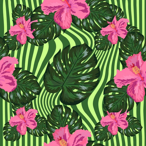 Floral Exótico Tropical Sin Costuras Patrón Trópico Fondo Pantalla Hawaiano — Vector de stock