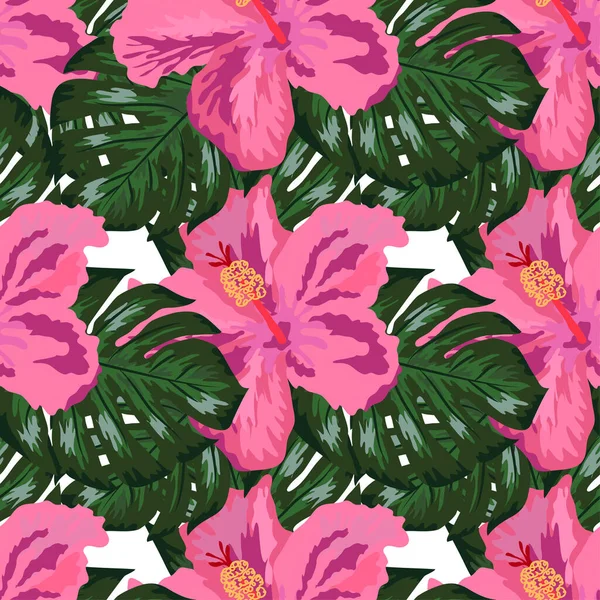 Floral Exótico Tropical Sin Costuras Patrón Trópico Fondo Pantalla Hawaiano — Vector de stock