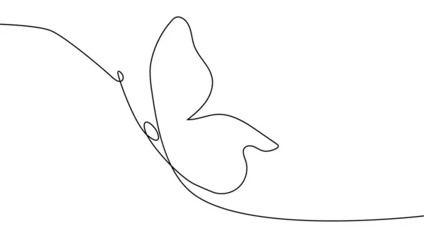 Folyamatos Egy Vonal Rajz Repülő Pillangó Logó Fekete Fehér Illusztráció — Stock Vector