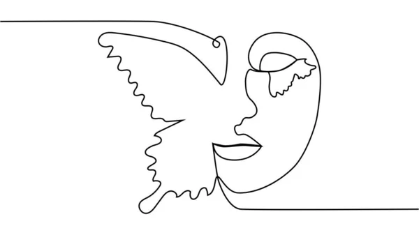 Retrato Estilo Minimalista Mitad Cara Femenina Mitad Cara Ala Mariposa — Vector de stock