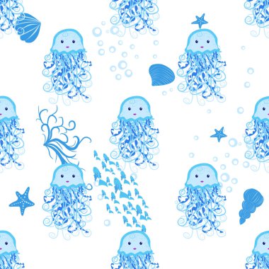 Denizanası, balık, hayvanlar parlak, pürüzsüz desenler. Deniz yolculuğu, hayvanlarla şnorkelle yüzme, tropikal balıklar.