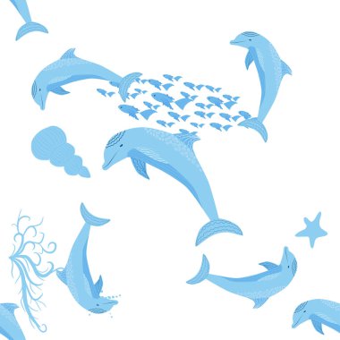 Yunus, deniz sakinleri kusursuz desen, deniz kabukları, algler, denizyıldızı, deniz yaban hayatı arasında güzel bir karakter..