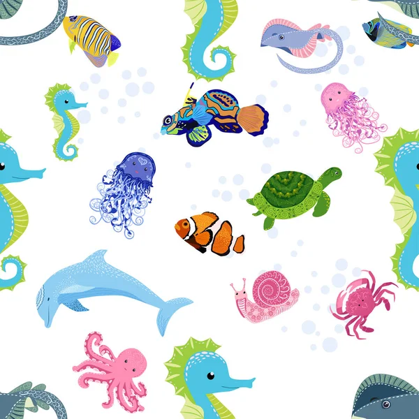 Deniz hayatı, balıklar, hayvanlar parlak, pürüzsüz desenler. Deniz yolculuğu, sualtı dalış yapan tropikal balıklar. Denizanası, balina, köpekbalığı, denizatı, palyaço balığı, yunus, kaplumbağa imparatoru balık ahtapot vatoz vatozu