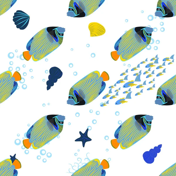 Empereur Angelfish Pomacanthus Imperator Motifs Sans Couture Caractère Animal Mer — Image vectorielle