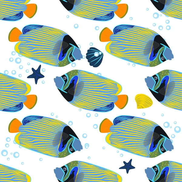 Emperador Angelfish Pomacanthus Imperator Seamless Patterns Sea Animal Wildlife Character — Archivo Imágenes Vectoriales