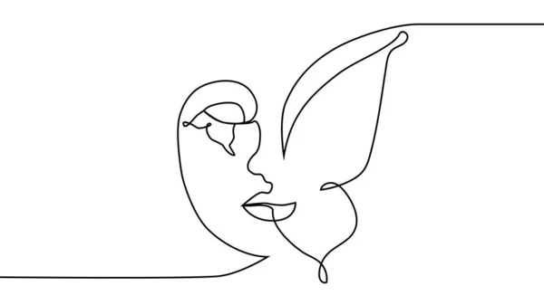 Portret Minimalistycznym Stylu Połowa Twarzy Kobiety Połowa Twarzy Skrzydła Motyla — Wektor stockowy