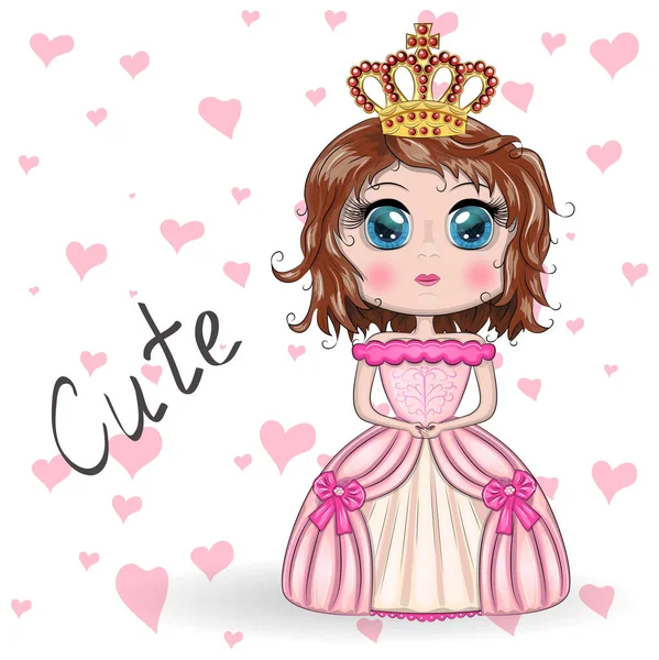 Hermosa Princesa Pie Hermoso Vestido Largo Rosa — Vector de stock