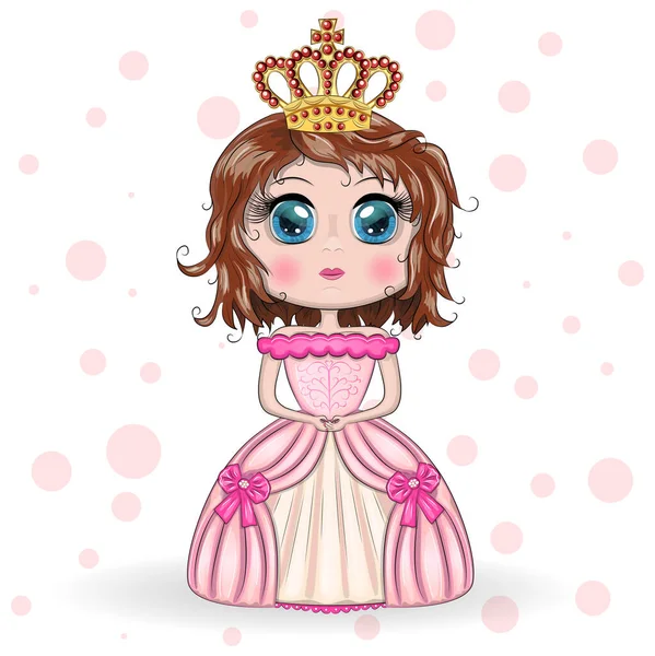 Beautiful Princess Standing Beautiful Long Pink Dress — Stock vektor