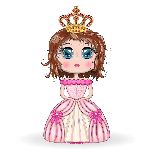 Princesa Bonita Vestido Rosa Longo Bonito — Vetor de Stock