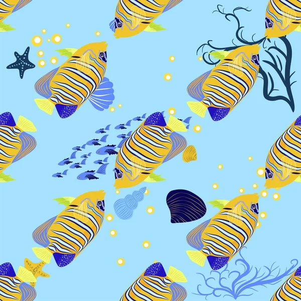 Emperador Angelfish Pomacanthus Imperator Seamless Patterns Sea Animal Wildlife Character — Archivo Imágenes Vectoriales