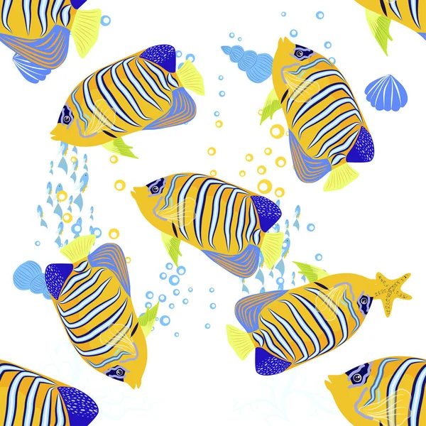 Emperador Angelfish Pomacanthus Imperator Seamless Patterns Sea Animal Wildlife Character — Vector de stock