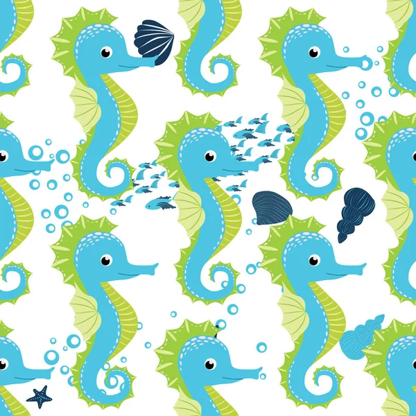 Deniz atı, deniz sakinleri kusursuz desen, deniz kabukları arasında güzel bir karakter, deniz yosunu, denizyıldızı, deniz yaban hayatı.