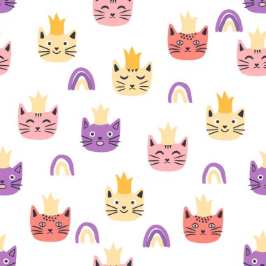 Kusursuz kedi prenses deseni. Şirin prenses kediler kusursuz desen, küçük kedicik. Tekstil için kız baskısı