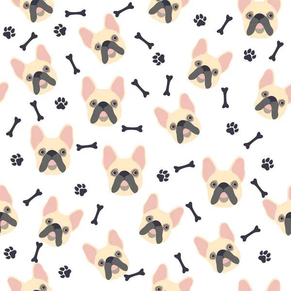 Pug Bulldog Seamless Pattern Cute Cartoon Dogs Bulldog Pug Muzzles —  Vetores de Stock