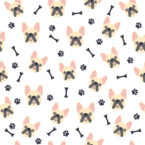 Pug Bulldog Seamless Pattern Cute Cartoon Dogs Bulldog Pug Muzzles —  Vetores de Stock