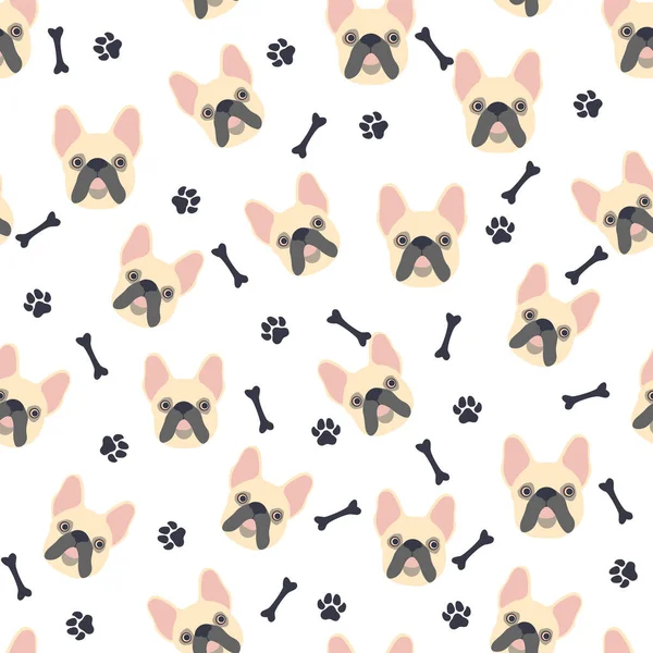 Pug Bulldog Seamless Pattern Cute Cartoon Dogs Bulldog Pug Muzzles — Vettoriale Stock