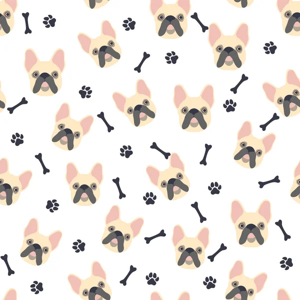 Pug Bulldog Seamless Pattern Cute Cartoon Dogs Bulldog Pug Muzzles —  Vetores de Stock