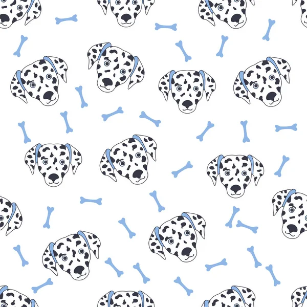 Black White Dog Muzzle Dalmatian Seamless Pattern Cute Cartoon Dogs — Stockvektor