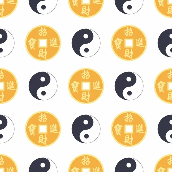 Cartoon Chinees Huis Naadloos Patroon Chinese Symbolen Van Munt Met — Stockvector