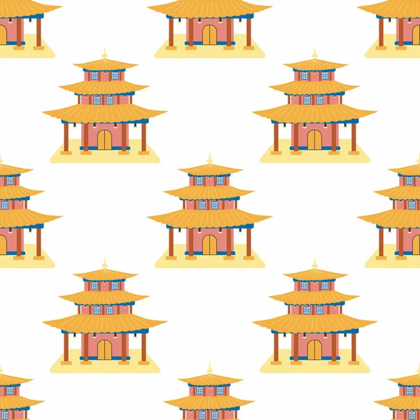 Мультфильм Китайский Дом Безseamless Узор Китайские Символы Монеты Иероглифами Инь — стоковый вектор