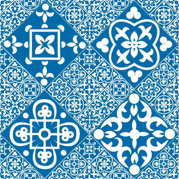 Azulejoタイルとポルトガルのシームレスなパターン カラフルなモロッコのタイル 装飾品から豪華なシームレスパッチワークパターン 壁紙パターンの埋め込みウェブページの背景表面のテクスチャ — ストックベクタ