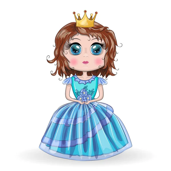 Beautiful Princess Standing Beautiful Long Blue Dress — Διανυσματικό Αρχείο