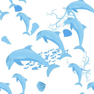 Yunus, deniz sakinleri kusursuz desen, deniz kabukları, algler, denizyıldızı, deniz yaban hayatı arasında güzel bir karakter..