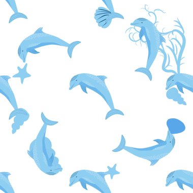 Yunus, deniz sakinleri kusursuz desen, deniz kabukları, algler, denizyıldızı, deniz yaban hayatı arasında güzel bir karakter..