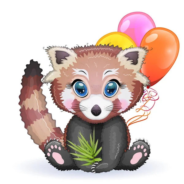 Red Panda Cute Character Balloons Greeting Card Bright Childish Style — Stock Vector