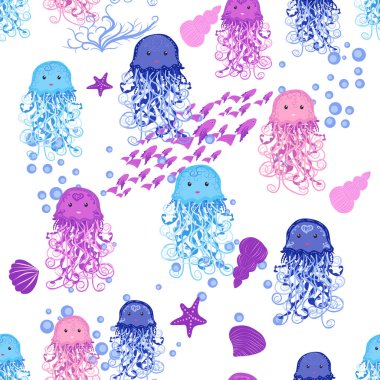 Denizanası, balık, hayvanlar parlak, pürüzsüz desenler. Deniz yolculuğu, hayvanlarla şnorkelle yüzme, tropikal balıklar..