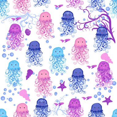 Denizanası, balık, hayvanlar parlak, pürüzsüz desenler. Deniz yolculuğu, hayvanlarla şnorkelle yüzme, tropikal balıklar..