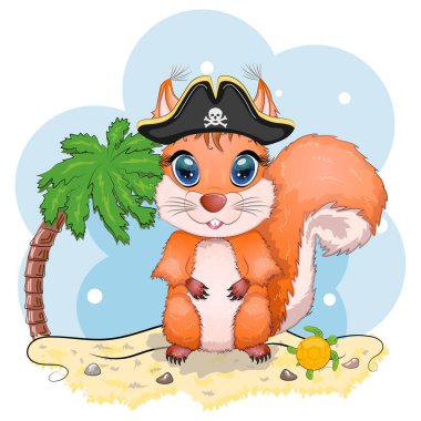 Sincap korsanı, oyunun çizgi film karakteri, bandana takmış vahşi bir hayvan ve kafataslı, göz bandı takmış bir şapka. Sahilde parlak gözlü, palmiyeli bir karakter.