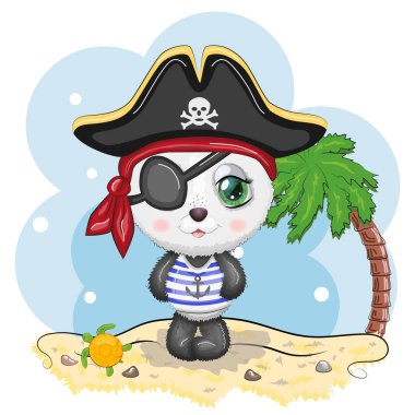 Panda korsanı, oyunun çizgi film karakteri, bandana takmış vahşi bir ayı ve kafatası ve göz bandı takmış bir horoz. Sahilde parlak gözlü, palmiyeli bir karakter.