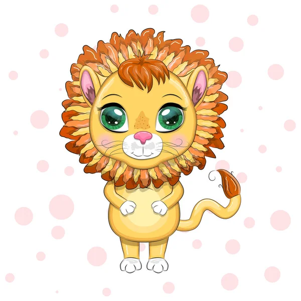 表情豊かな目で漫画ライオン 野生動物 キャラクター 子供っぽいかわいいスタイル — ストックベクタ