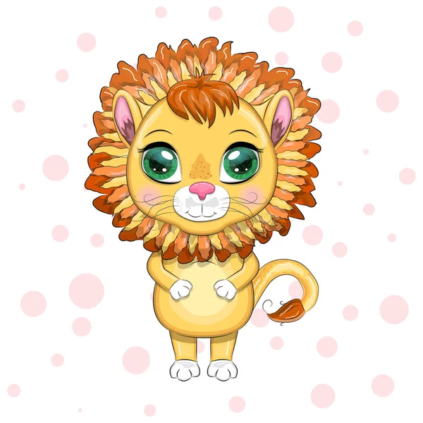 表情豊かな目で漫画ライオン 野生動物 キャラクター 子供っぽいかわいいスタイル — ストックベクタ